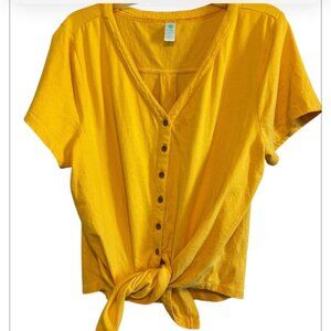 Aventura Stetch Cotton Tie Front Cotton Stretch Button Top Blouse Size XL